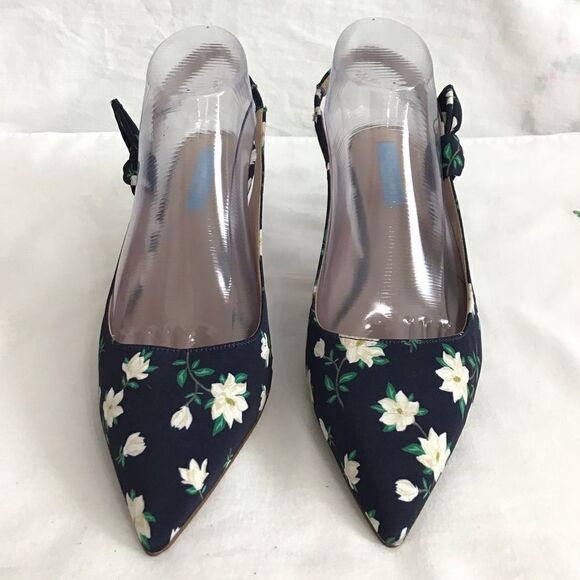 Draper James Denim Willow Slingback Heels Navy Floral Magnolia Shoes Size 9 - Picture 3 of 13